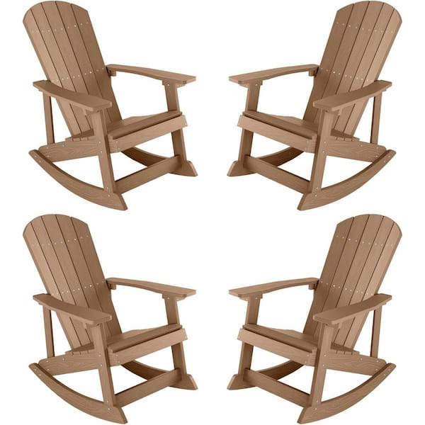 Mximu Teak Plastic Oversized Adirondack Patio Outdoor Rocking Chair (4-Pack)