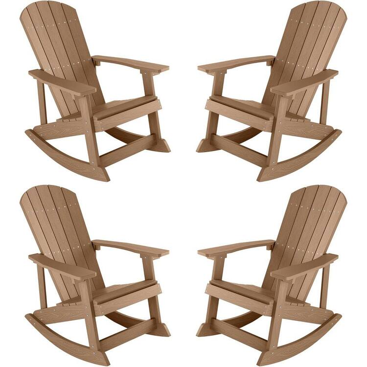Mximu Teak Plastic Oversized Adirondack Patio Outdoor Rocking Chair (4-Pack)