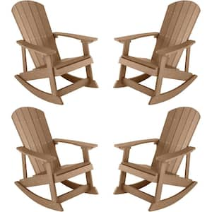 Teak Plastic Oversized Adirondack Patio Outdoor Rocking Chair (4-Pack)