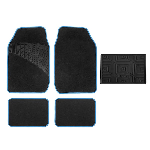 FH Group Blue Color-Trimmed Liners Non-Slip Car Floor Mats with Rubber Heel Pad - Full Set