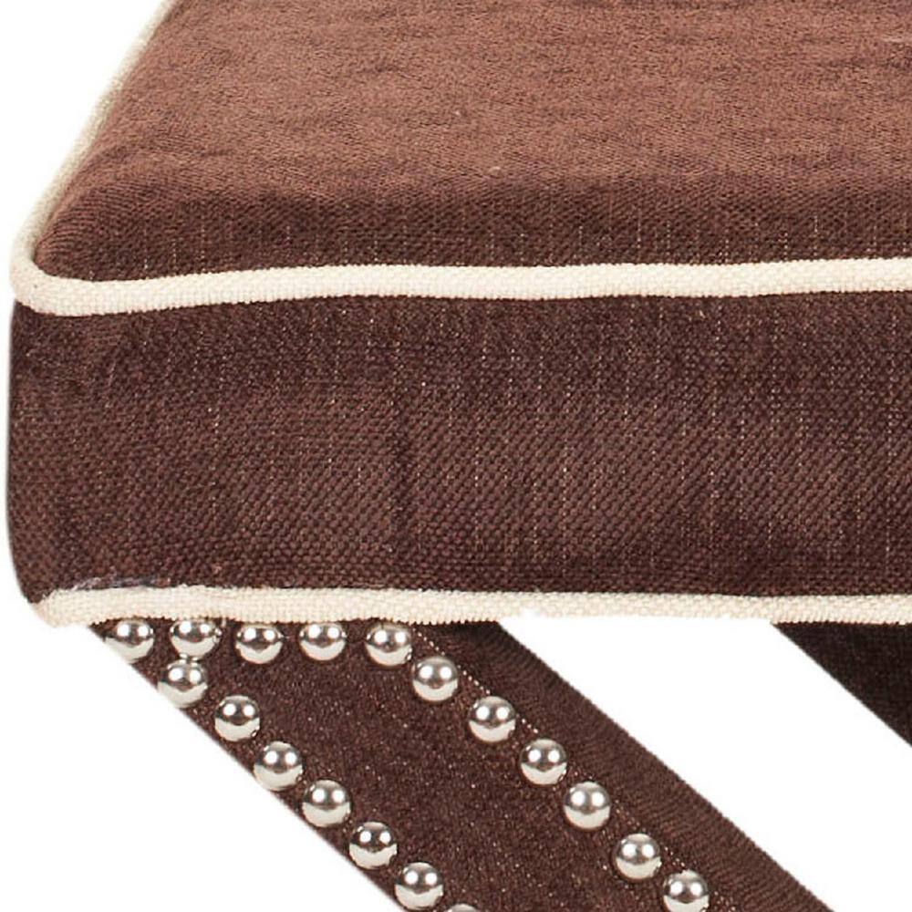 Palmer Modern Chocolate Brown Wood and Polyester Ottoman