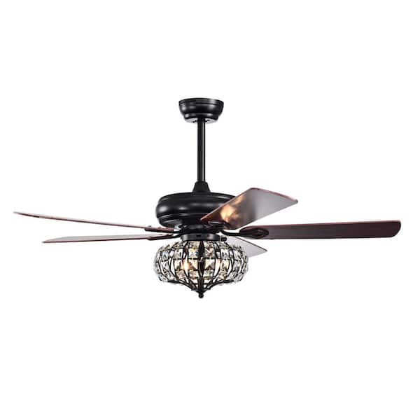 Lasaideal 52 in. Indoor Down rod Mount Crystal Ceiling Fan with Light Kit and Remote Control