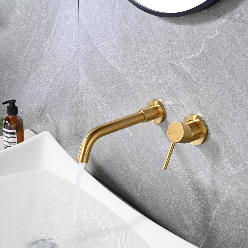 IVIGA Modern Single-Handle Wall Mounted Bathroom Faucet in Brushed Gold ...