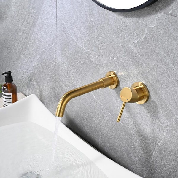 IVIGA Swivel 8 in. Single Handle Wall Mounted Faucet with Flange and Rough-in Valve Bathroom Faucet in Gold