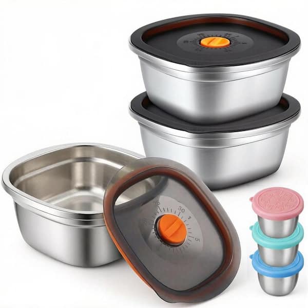 3 Pack 50 fl. oz. Large Stainless Steel Salad Bowls with Lids, Silver Leakproof To-Go Lunch Containers, Dishwasher Safe