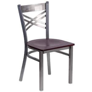 Hercules Mahogany Wood Seat/Clear Coated Metal Frame Side Chair