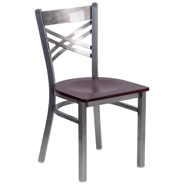 Flash Furniture Hercules Mahogany Wood Seat/Clear Coated Metal Frame Side Chair
