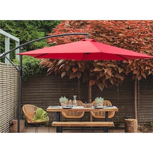 10 ft. Patio Offset Cantilever Umbrella Outdoor Market Hanging Umbrellas with Crank and Cross Base Red