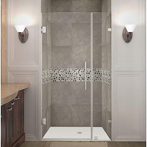 Nautis 33 in. x 72 in. Frameless Hinged Shower Door in Stainless Steel with Clear Glass