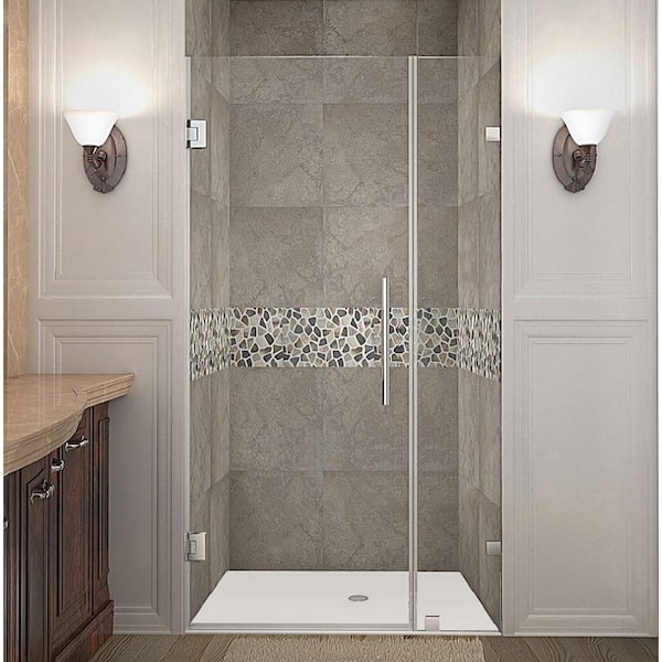 Aston Nautis 34 in. x 72 in. Frameless Hinged Shower Door in Stainless Steel with Clear Glass