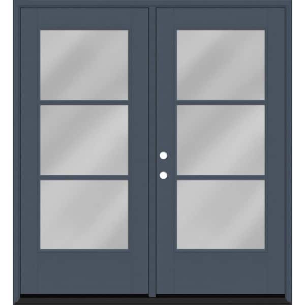 Legacy 72 in. x 80 in. Icon 3L Modern Clear Glass DarkDenim RHIS Painted Fiberglass Retro Patio Door w/6"Jamb