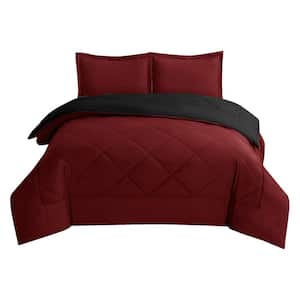 Swift Home 3-Piece Burgundy/Black All-Season Reversible Microfiber King Down-Alternative Comforter Set