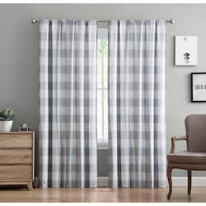Gray Buffalo Check Rod Pocket Room Darkening Curtain - 50 in. W x 84 in. L (Set of 2)