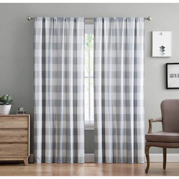 Truly Soft Gray Buffalo Check Rod Pocket Room Darkening Curtain - 50 in. W x 84 in. L (Set of 2)