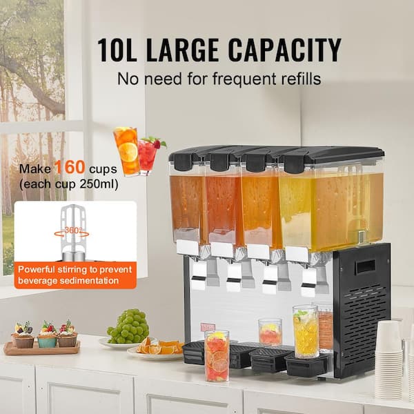 Commercial Beverage Dispenser, 4 x 10L Juice Tanks, Cold Drink Dispenser for Party Bar, 430W Stainless Steel
