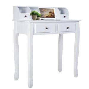 16 in. Rectangular White 4-Drawer Writing Desk with Built-In Storage