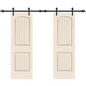 36 in. x 80 in. Camber Top in Beige Stained Composite MDF Split Sliding Barn Door with Hardware Kit