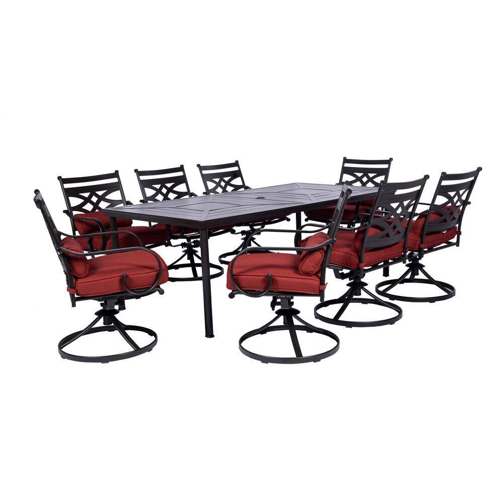 Hanover Montclair 9-Piece Steel Outdoor Dining Set with Chili Red ...