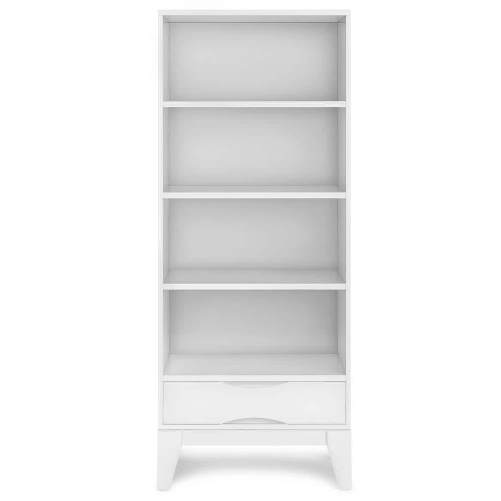 Transitional Solid Hardwood Adjustable Bookcase with Storage in White