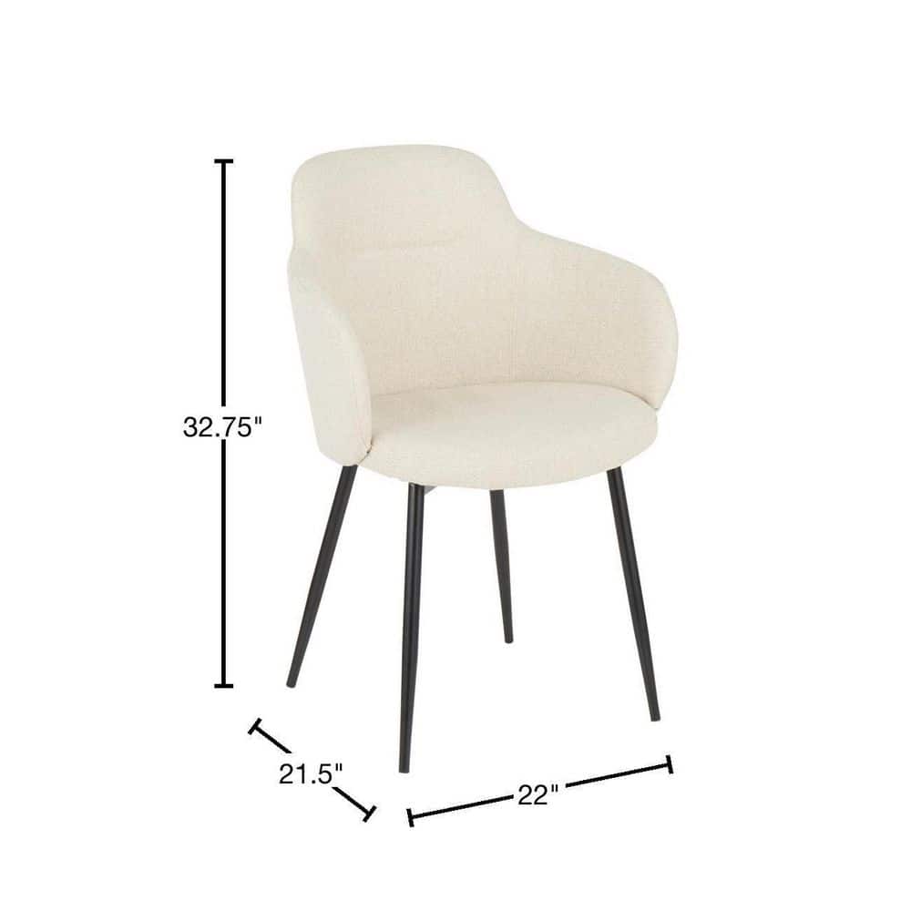 High-Back Cream Upholstered Arm Chair with Black Metal and Cane Accents