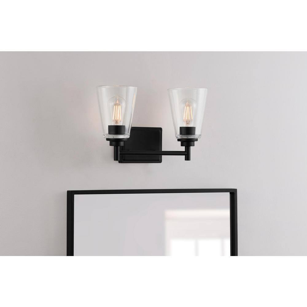 Wakefield 15 in. 2-Light Matte Black Modern Vanity with Clear Glass Shades price history on PriceWatchPro