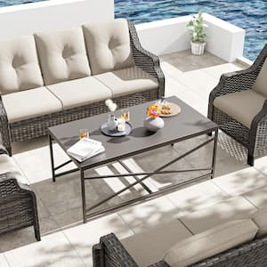 Outdoor Coffee Table Patio Side Table with Steel Brown Frame