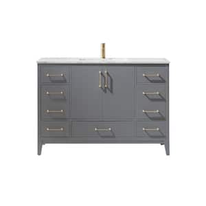 Sutton 48 in. Bath Vanity in Gray with Carrara Marble Vanity Top in White with White Basin