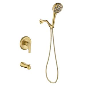 Single Handle 7-Spray Tub and Shower Faucet 2.2 GPM in Pressure Balance Brushed Gold Valve Included