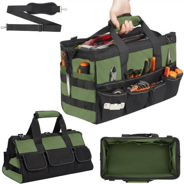16 Inch Tool Bag, Multi-Pocket Oxford Tool Tote with Adjustable Shoulder Strap, Padded Handle, Tool Organizer
