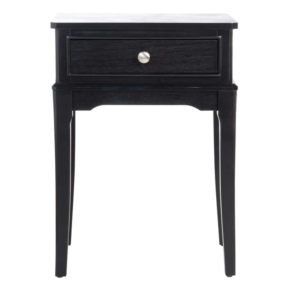 Opal French Black Wood Storage Accent Table with Scalloped Apron