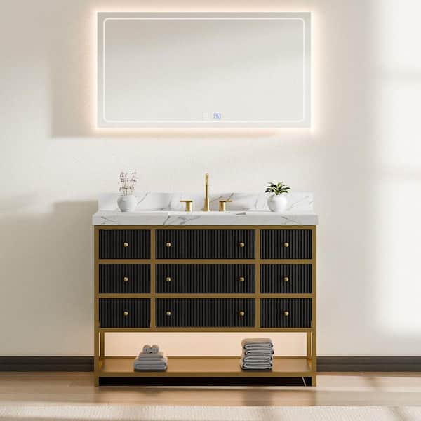 Wilton 48 in. Single Sink Freestanding Black Bath Vanity with White Culture Marble Top Assembled