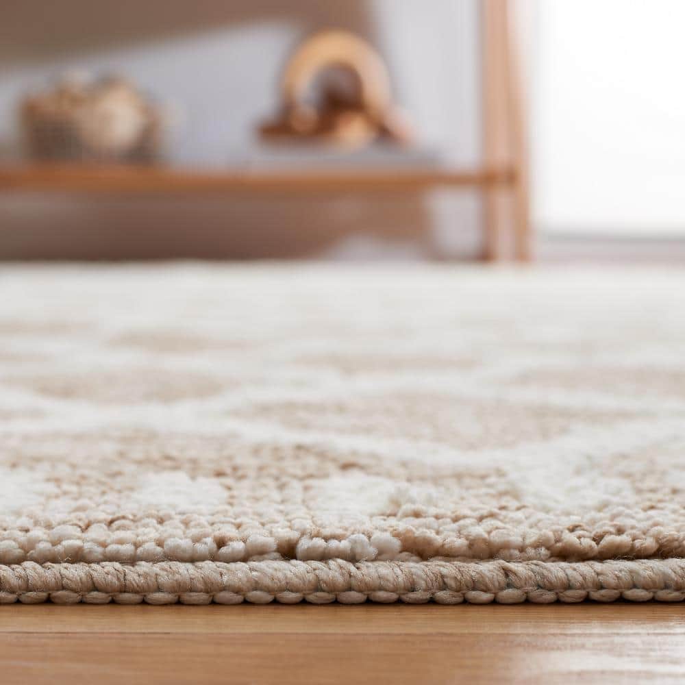 Ivory and Beige Rectangular Washable Synthetic Area Rug