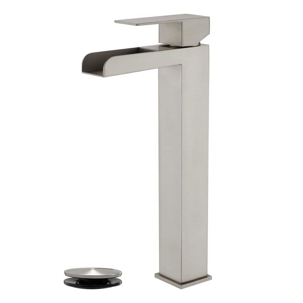 Waterfall Single Handle Vessel Sink Faucet with Pop-Up Drain, Tall Single H
