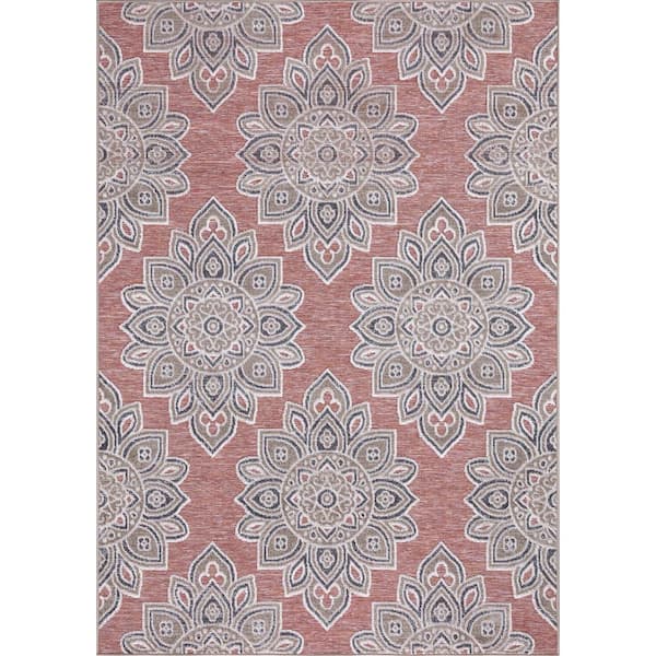 StyleWell Rust 5 ft. x 7 ft. Floral Indoor/Outdoor Patio Area Rug