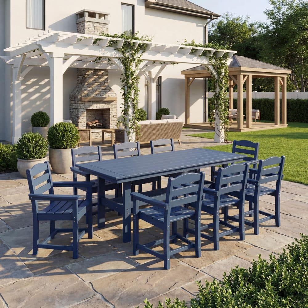 FUFU&GAGA Navy Blue 9-Piece Durable HDPE Rectangular Patio Outdoor