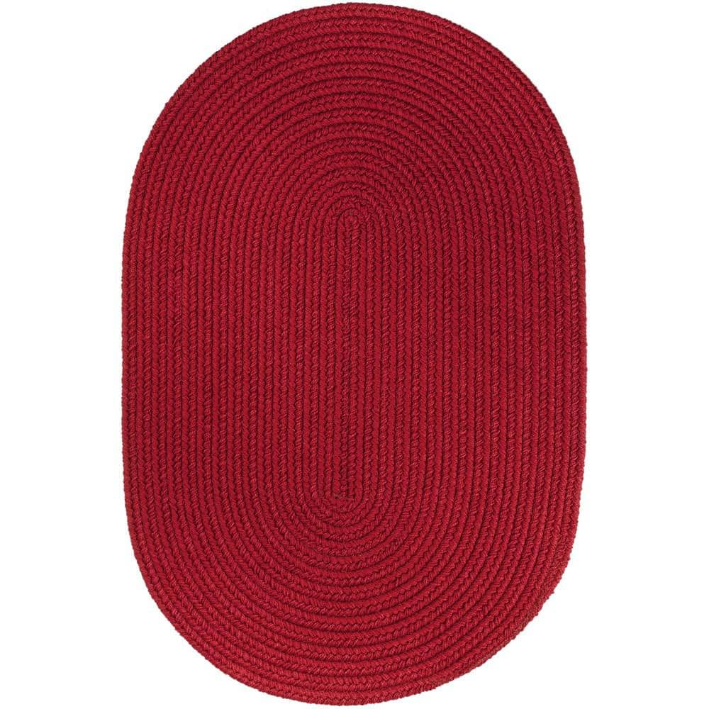 Texturized Solid Brilliant Red Poly 2 ft. x 3 ft. Oval Braided Area Rug ...