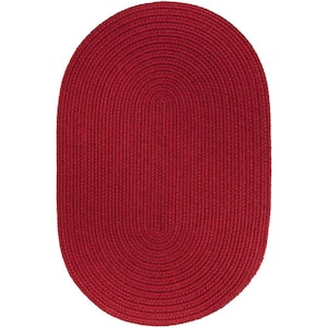 Texturized Solid Brilliant Red Poly 2 ft. x 3 ft. Oval Braided Area Rug