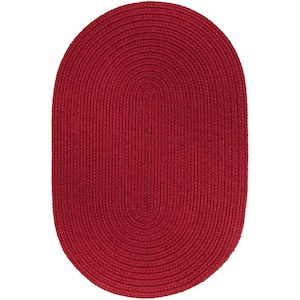 Texturized Solid Brilliant Red Poly 3 ft. x 5 ft. Oval Braided Area Rug