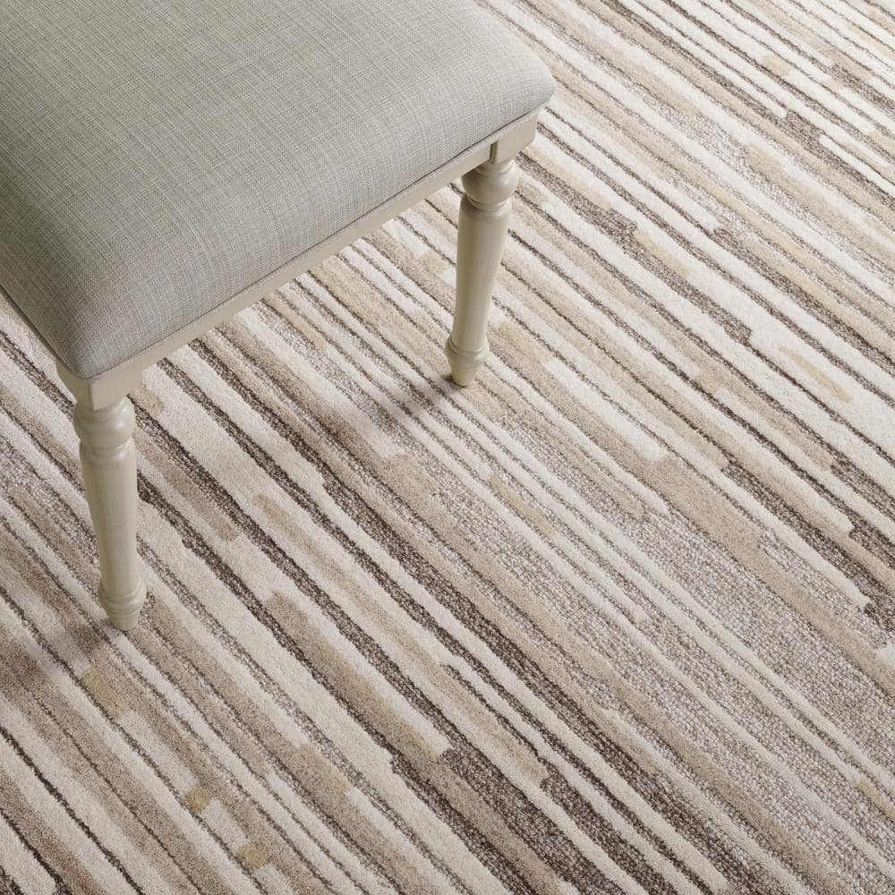 Natural Beige 3x5 Wool Hand-Tufted Striped Area Rug