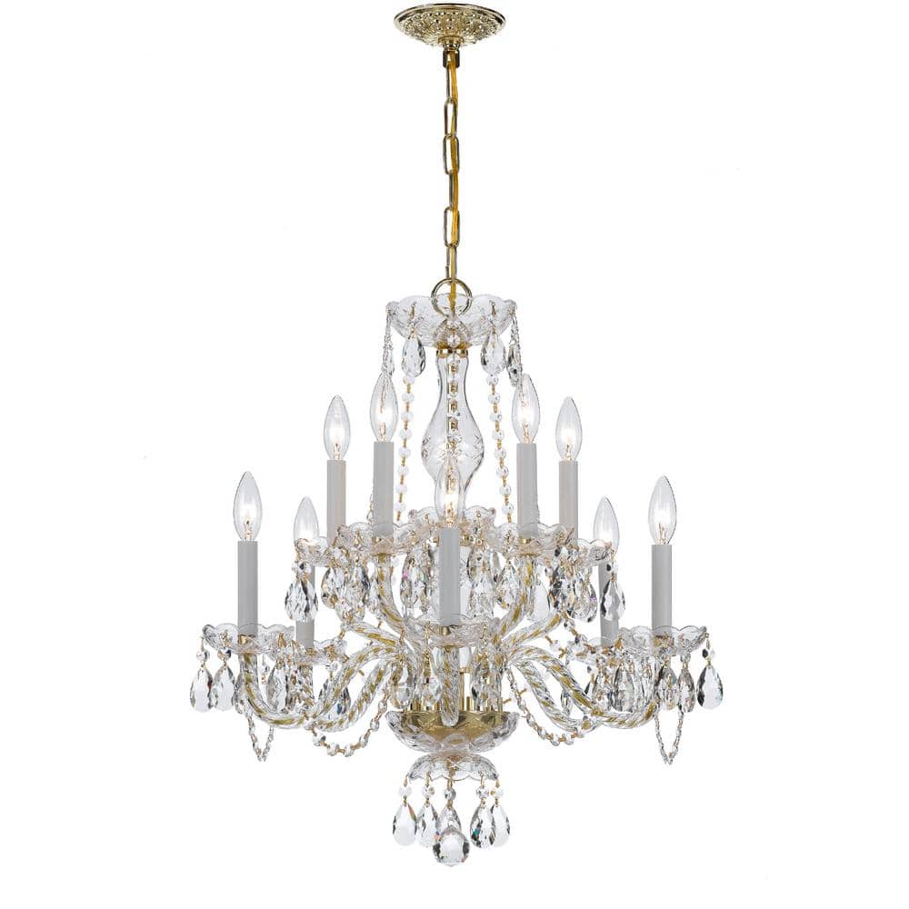 Polished Brass and Crystal 10-Light Traditional Chandelier