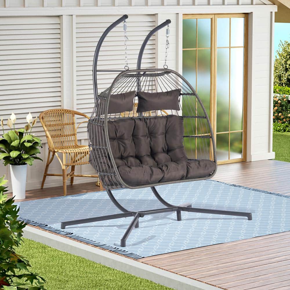 Cesicia Modern 2-Person Swing Hanging Egg Rattan Chair Outdoor