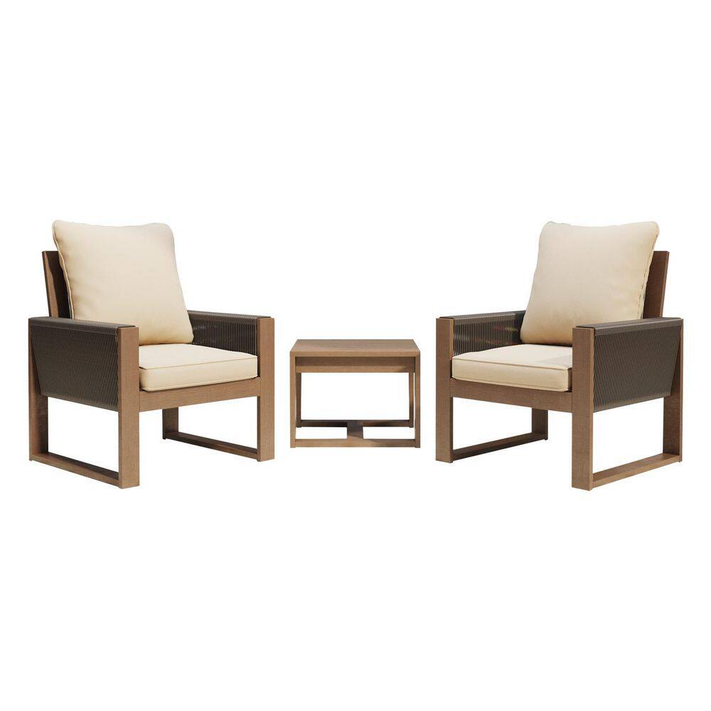 3-Pieces Wood Patio Conversation Set with Beige Cushions price history on PriceWatchPro