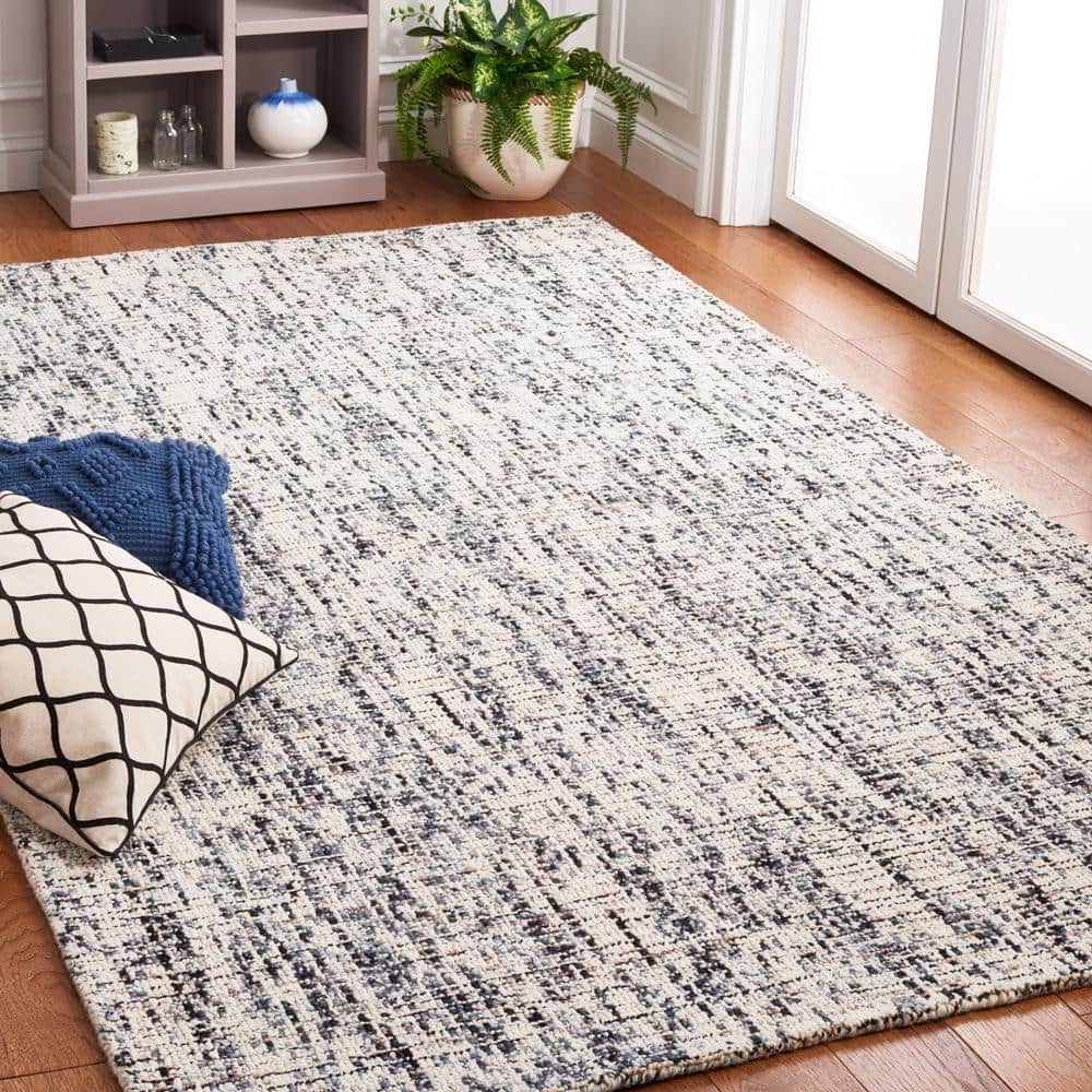 Handmade Black Wool Abstract Tufted Square Rug 6' x 6'