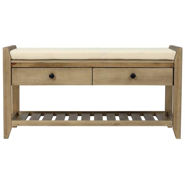Asucoora Liberty Antique Pine Gray Entryway Storage Bench with 2-Drawer (39 in. W x 14 in. D x 20 in. H)