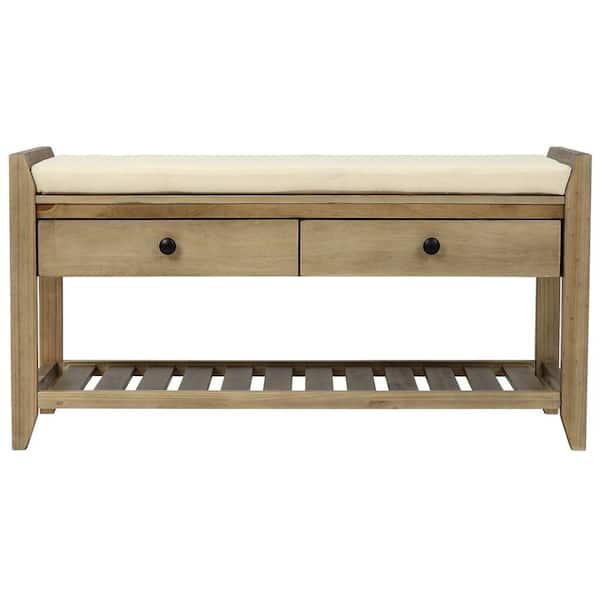 Asucoora Liberty Gray Wash Entryway Storage Bench with 2-Drawer (39 in. W x 14 in. D x 20 in. H)