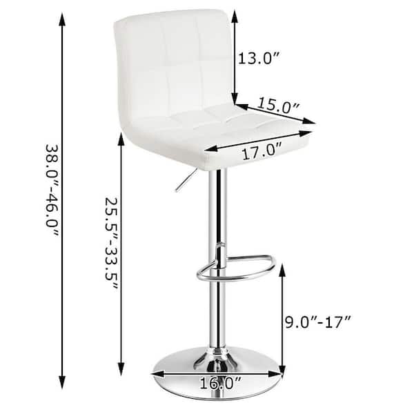 Gymax 46 In H Pu Leather Bar Stool Low, White Leather Bar Stools Without Backs