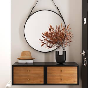 Harper 16 in. W Black and Oak Brown Mid-Century Modern Floating Wall Mounted Nightstand End Table with Drawers, Set of 2