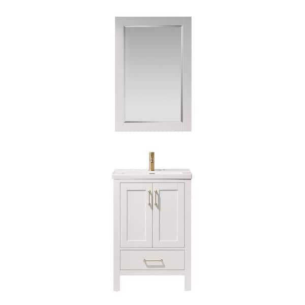 ROSWELL Gela 24 in. Bath Vanity in White with Ceramic Vanity Top in White with White Basin and Mirror