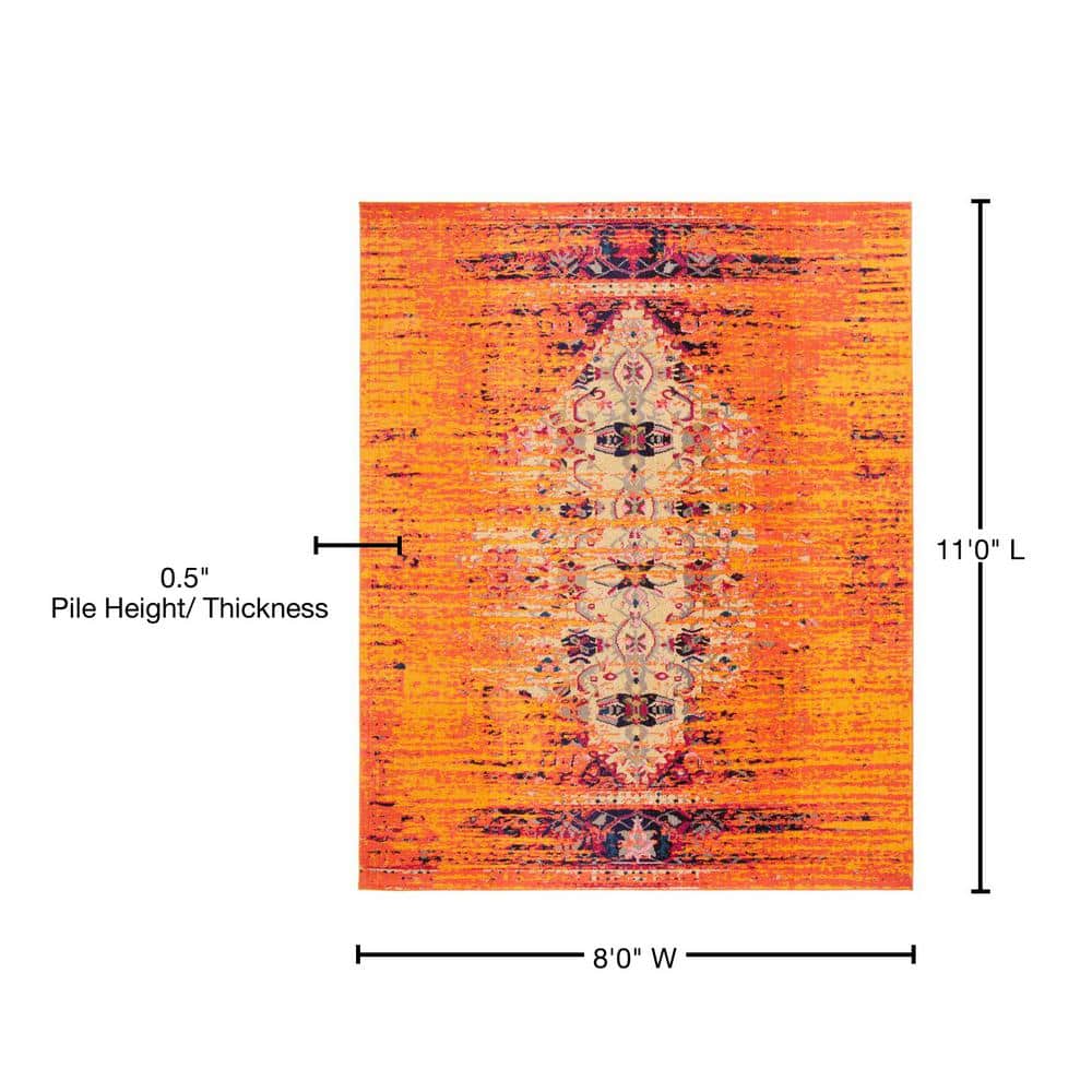 Large Red and Orange Synthetic Rectangular Area Rug