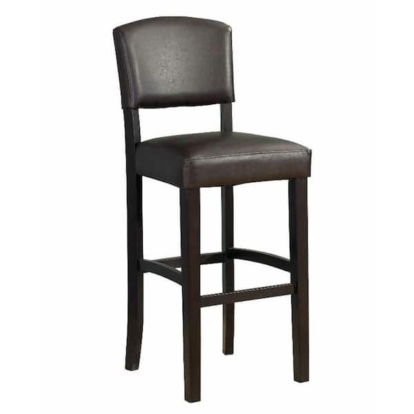 Benjara 45.25 in. H Brown Wooden Bar Stool with Padded Upholstered Seat and Backrest